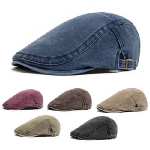 Men flat cap washed newsboy - flat,