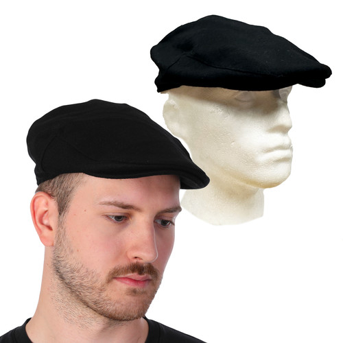 Black wool newsboy - wool, flat