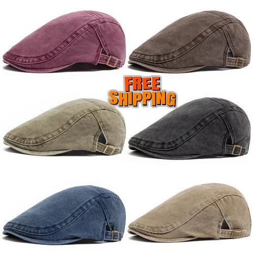 Men flat cap washed newsboy - men,