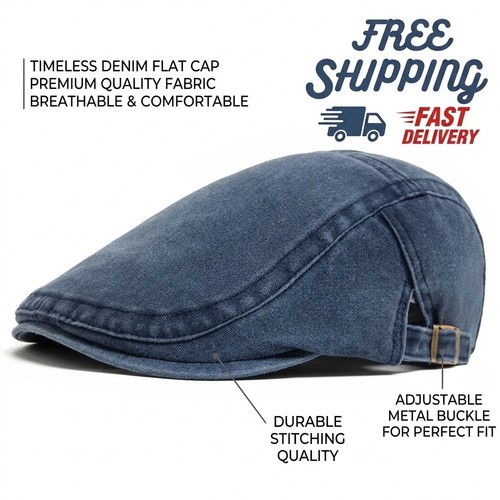 Men flat cap washed newsboy - washed,