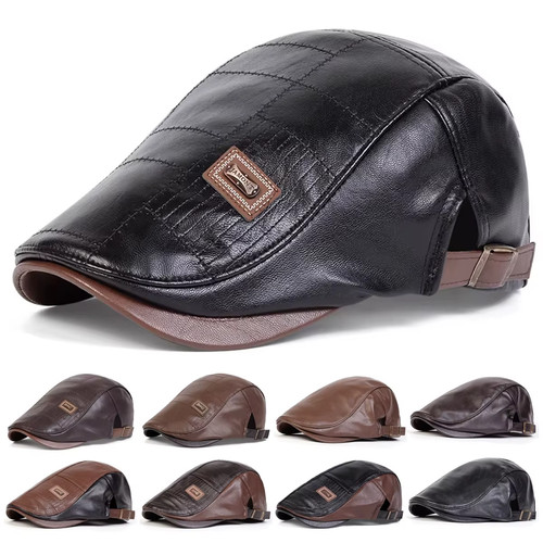 Vintage men beret hat leather - vintage,