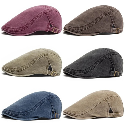 Men flat cap washed newsboy - flat,