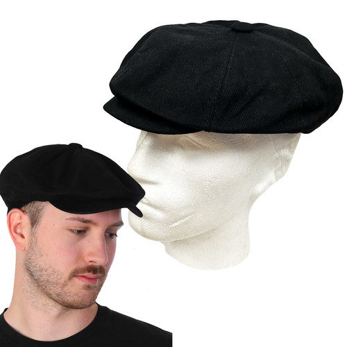 Black wool newsboy flat cap - black,