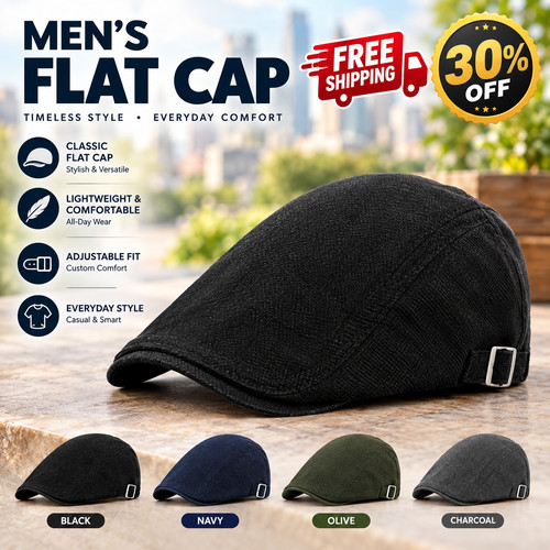 Men flat cap - washed, newsboy