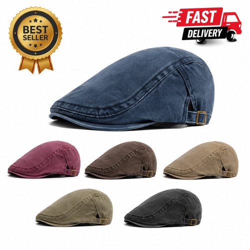 Men flat cap washed newsboy - flat,