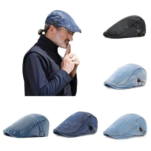 Men flat cap - flat, washed