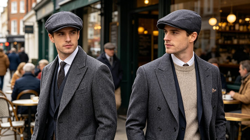 Tweed check flat cap - tweed, vintage